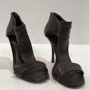 Women’s Tory Burch Dark Brown Leather T-Strap High Heel Sandals Size 9.5M